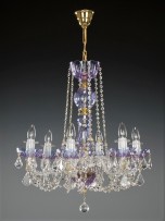 6-arm violet chandelier with French crystal pendeloques