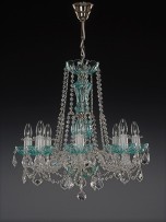 8-arm aquamarine glass chandelier with French pendants