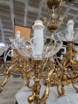 Large had-cut light bowl of the chandelier from below