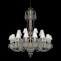 Large Baccarat chandelier with 24 arms and textile lampshades