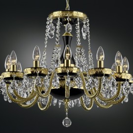 12-Arms Crystal chandelier - black glass decorated with glossy gold painting