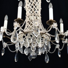 6-arm design chandelier with sandblasted pearls in French empire style