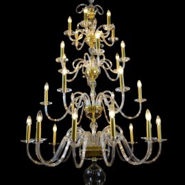 30-arm smooth glass chandelier - Matt gold brass