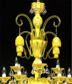 Crystal chandelier made of uranium and opal glass detail