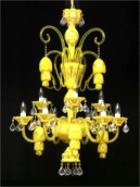 Crystal chandelier made of uranium and opal glass